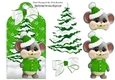 Cute little mouse with christmas tree on a tag in green