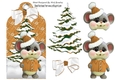 Cute little mouse with christmas tree on a tag in gold