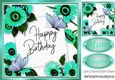 pretty turq flowers and butterflies in 8x8 frame