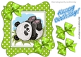 cute playful panda in lime green polkadot frame