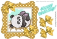 cute playful panda in gold polkadot frame