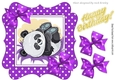 cute playful panda in purple polkadot frame