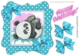 cute playful panda in turq polkadot frame