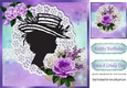 silhouette lady in hat with rainbow and lace with purple roses frame 8x8