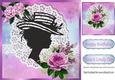 silhouette lady in hat with rainbow and lace with pink roses frame 8x8