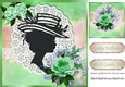 silhouette lady in hat with rainbow and lace with green roses frame 8x8