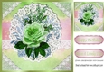Pretty rainbow green with oval lace and border with green roses 8x8