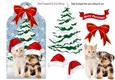 Cute kitten & Puppy in santa hats in the snow on a tag