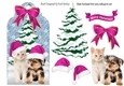 Cute kitten & Puppy in pink santa hats in the snow on a tag