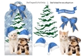 Cute kitten & Puppy in blue santa hats in the snow on a tag