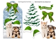 Cute kitten & Puppy in green santa hats in the snow on a tag