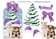 Cute kitten & Puppy in purple santa hats in the snow on a tag