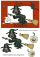 Grey witchy on a broomstick with pumpkins A5