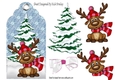 Cute reindeer in wooly hat & scarf (pink) on a tag