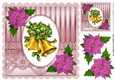 Christmas gold bells with pink poinsettias 8x8