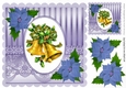 Christmas gold bells with blue poinsettias 8x8