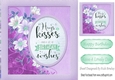 Lilac HUGS & KISSES with flowers 8x8 Card Front
