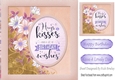 Peach HUGS & KISSES with flowers 8x8 Card Front