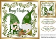 cute pair of christmas gnomes in holly frame (green) 8x8