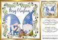 cute pair of christmas gnomes in holly frame (blue) 8x8