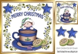 Santas little elf with blue stars & cookies in a teacup 8x8