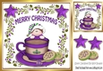 Santas little elf with purple stars & cookies in a teacup 8x8