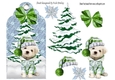 Cute puppy in a knitted hat (Green) with christmas tree on a tag