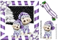 puppies in purple knitted hats with christmas tree striped frame 8x8