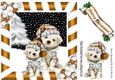 puppies in gold knitted hats with christmas tree striped frame 8x8