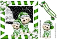 puppies in green knitted hats with christmas tree striped frame 8x8