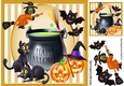 Cauldron with witch, cats, bats & pumpkins 8x8