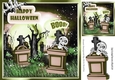 Boo skele with green grave stones and claw 8x8