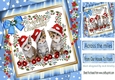 Three cute kitties in santa hats with bow in blue star frame with flowers 8x8