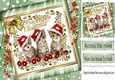 Three cute kitties in santa hats with bow in green star frame with flowers 8x8