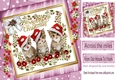 Three cute kitties in santa hats with bow in pink star frame with flowers 8x8