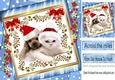 cute puppy and kitty in santa hats with bow in blue star frame with flowers 8x8