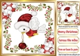 Cute robin in red in holly frame with baubles 8x8