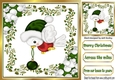 Cute robin in green in holly frame with baubles 8x8