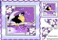 Winter crow in purple hat on a snow branch 8x8