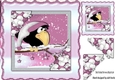 Winter crow in pink hat on a snow branch 8x8