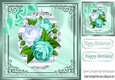 pretty turq roses on music script in ornate frame 8x8