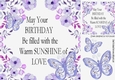 Sunshine with love card front with flowers and purple butterflies 8x8