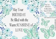 Sunshine with love card front with flowers and turq butterflies 8x8