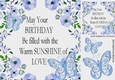 Sunshine with love card front with flowers and blue butterflies 8x8