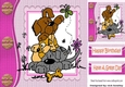 Mischief pile of dogs playing,  pink frame with buttons 8x8
