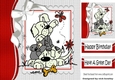 Mischief pile of dogs playing, red frame with bow 8x8