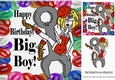 Happy Birthday BIG BOY Lady in red balloon frame 8x8