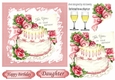 Pink roses with birthday cake and wine 5x5
