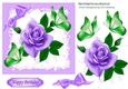 Purple rose with bud and butterflies 5x5