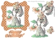 Playful puppy with flowers in peach polkadot frame